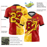 Custom Red Yellow-Black Mesh Authentic Gradient Fashion Scratch Football Jersey