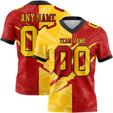 Custom Red Yellow-Black Mesh Authentic Gradient Fashion Scratch Football Jersey