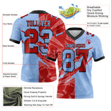 Custom Light Blue Red-Black Mesh Authentic Gradient Fashion Scratch Football Jersey