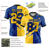 Custom Royal Yellow-Black Mesh Authentic Gradient Fashion Scratch Football Jersey