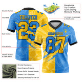 Custom Powder Blue Yellow-Black Mesh Authentic Gradient Fashion Scratch Football Jersey