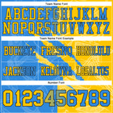 Custom Powder Blue Yellow-Black Mesh Authentic Gradient Fashion Scratch Football Jersey