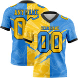 Custom Powder Blue Yellow-Black Mesh Authentic Gradient Fashion Scratch Football Jersey