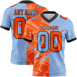 Custom Light Blue Orange-Black Mesh Authentic Gradient Fashion Scratch Football Jersey