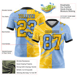 Custom Light Blue Yellow-Black Mesh Authentic Gradient Fashion Scratch Football Jersey