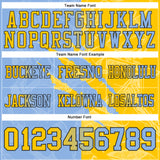 Custom Light Blue Yellow-Black Mesh Authentic Gradient Fashion Scratch Football Jersey