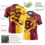 Custom Crimson Yellow-Black Mesh Authentic Gradient Fashion Scratch Football Jersey
