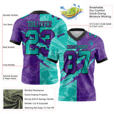 Custom Purple Aqua-Black Mesh Authentic Gradient Fashion Scratch Football Jersey