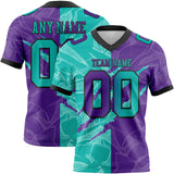 Custom Purple Aqua-Black Mesh Authentic Gradient Fashion Scratch Football Jersey