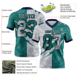 Custom Teal Gray-Navy Mesh Authentic Gradient Fashion Scratch Football Jersey