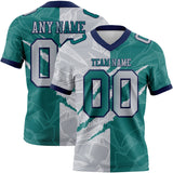 Custom Teal Gray-Navy Mesh Authentic Gradient Fashion Scratch Football Jersey