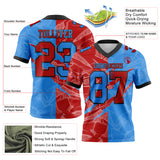 Custom Powder Blue Red-Navy Mesh Authentic Gradient Fashion Scratch Football Jersey