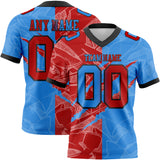 Custom Powder Blue Red-Navy Mesh Authentic Gradient Fashion Scratch Football Jersey