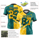 Custom Teal Yellow-Black Mesh Authentic Gradient Fashion Scratch Football Jersey