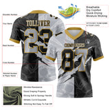 Custom Black Gray-Old Gold Mesh Authentic Gradient Fashion Scratch Football Jersey