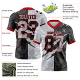 Custom Black Gray-Red Mesh Authentic Gradient Fashion Scratch Football Jersey
