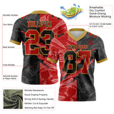 Custom Black Red-Old Gold Mesh Authentic Gradient Fashion Scratch Football Jersey