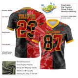 Custom Black Red-Gold Mesh Authentic Gradient Fashion Scratch Football Jersey