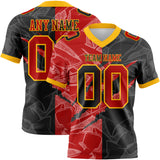 Custom Black Red-Gold Mesh Authentic Gradient Fashion Scratch Football Jersey
