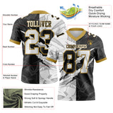 Custom Black White-Old Gold Mesh Authentic Gradient Fashion Scratch Football Jersey