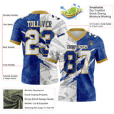 Custom Royal White-Old Gold Mesh Authentic Gradient Fashion Scratch Football Jersey
