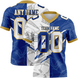 Custom Royal White-Old Gold Mesh Authentic Gradient Fashion Scratch Football Jersey