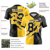 Custom Black Yellow-White Mesh Authentic Gradient Fashion Scratch Football Jersey