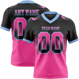 Custom Black Pink-Light Blue Mesh Authentic Gradient Square Shape 7V7 Flag Football Jersey