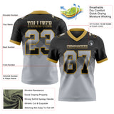 Custom Black Gray-Old Gold Mesh Authentic Gradient Square Shape 7V7 Flag Football Jersey