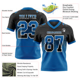 Custom Black Blue-White Mesh Authentic Gradient Square Shape 7V7 Flag Football Jersey