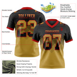 Custom Black Old Gold-Red Mesh Authentic Gradient Square Shape 7V7 Flag Football Jersey