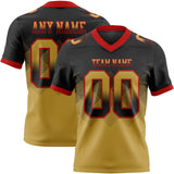 Custom Black Old Gold-Red Mesh Authentic Gradient Square Shape 7V7 Flag Football Jersey