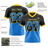 Custom Black Powder Blue-Yellow Mesh Authentic Gradient Square Shape 7V7 Flag Football Jersey