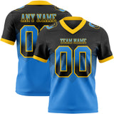 Custom Black Powder Blue-Yellow Mesh Authentic Gradient Square Shape 7V7 Flag Football Jersey