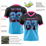 Custom Black Sky Blue-Pink Mesh Authentic Gradient Square Shape 7V7 Flag Football Jersey