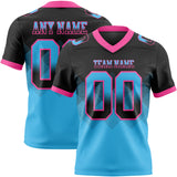 Custom Black Sky Blue-Pink Mesh Authentic Gradient Square Shape 7V7 Flag Football Jersey