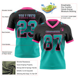 Custom Black Aqua-Pink Mesh Authentic Gradient Square Shape 7V7 Flag Football Jersey