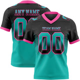 Custom Black Aqua-Pink Mesh Authentic Gradient Square Shape 7V7 Flag Football Jersey