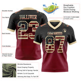 Custom Black Vintage USA Flag Crimson-Cream Mesh Authentic Gradient Square Shape 7V7 Flag Football Jersey