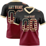Custom Black Vintage USA Flag Crimson-Cream Mesh Authentic Gradient Square Shape 7V7 Flag Football Jersey