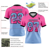 Custom Pink Light Blue-Black Mesh Authentic Gradient Square Shape 7V7 Flag Football Jersey