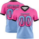 Custom Pink Light Blue-Black Mesh Authentic Gradient Square Shape 7V7 Flag Football Jersey