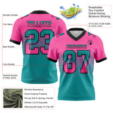 Custom Pink Teal-Black Mesh Authentic Gradient Square Shape 7V7 Flag Football Jersey