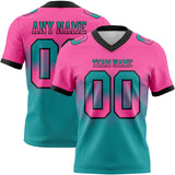 Custom Pink Teal-Black Mesh Authentic Gradient Square Shape 7V7 Flag Football Jersey