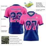 Custom Pink Royal-White Mesh Authentic Gradient Square Shape 7V7 Flag Football Jersey