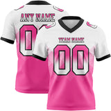 Custom White Pink-Black Mesh Authentic Gradient Square Shape 7V7 Flag Football Jersey