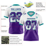 Custom White Purple-Teal Mesh Authentic Gradient Square Shape 7V7 Flag Football Jersey