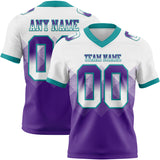 Custom White Purple-Teal Mesh Authentic Gradient Square Shape 7V7 Flag Football Jersey