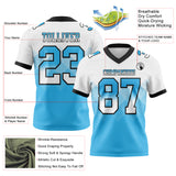 Custom White Sky Blue-Black Mesh Authentic Gradient Square Shape 7V7 Flag Football Jersey