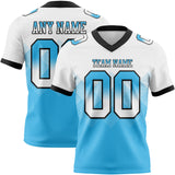 Custom White Sky Blue-Black Mesh Authentic Gradient Square Shape 7V7 Flag Football Jersey